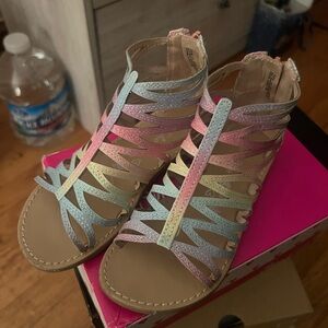 Rainbow colored sandals size 12